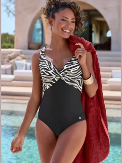 Maillot de bain à imprimé animal abstrait avec bonnets fixes en polyamide recyclé