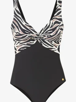 Maillot de bain à imprimé animal abstrait avec bonnets fixes en polyamide recyclé