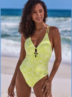 Maillot de bain à imprimé floral avec décolleté en V et bonnets amovibles