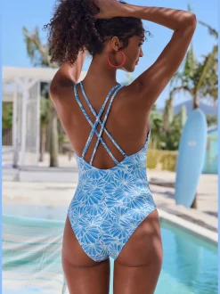 Maillot de bain à imprimé floral avec décolleté en V et bonnets amovibles