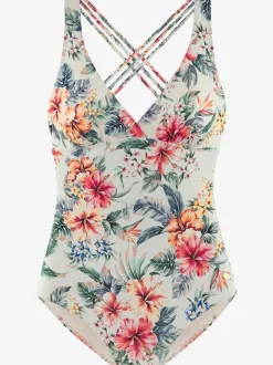 Maillot de bain à imprimé floral avec col V et dos croisées
