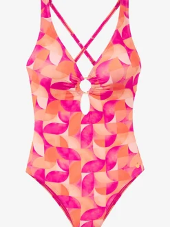 Maillot de bain imprimé intégral avec anneau décoratif en or et découpe flatteuse