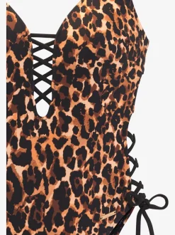 Maillot de bain à imprimé léopard avec lacets latéraux