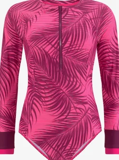 Maillot de bain à imprimé palmiers avec glissière devant et col montant