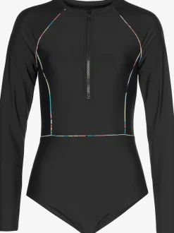 Maillot de bain à manches longues avec glissière et détails contrastés