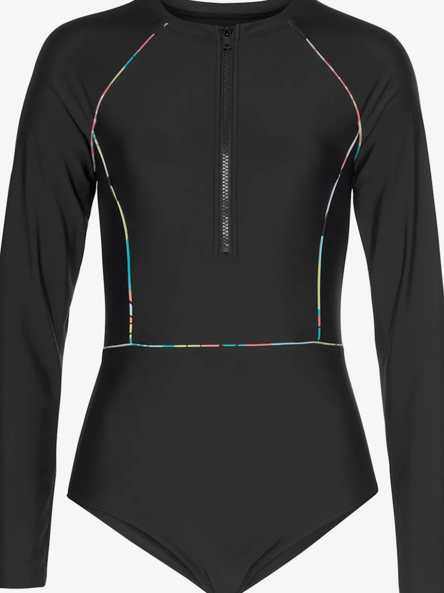 Maillot de bain à manches longues avec glissière et détails contrastés
