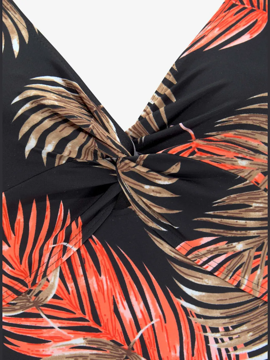 Maillot de bain à motifs feuilles avec col V et qualité douce