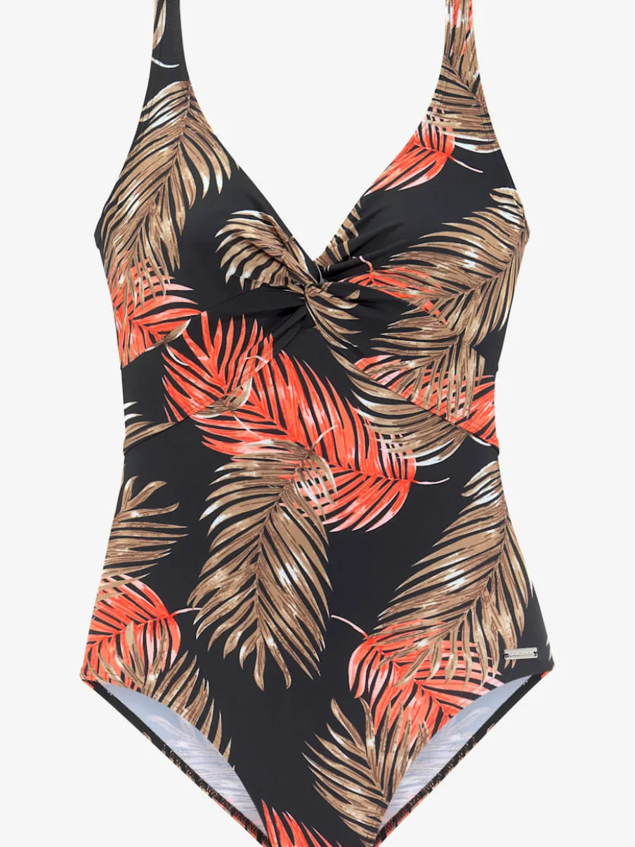 Maillot de bain à motifs feuilles avec col V et qualité douce