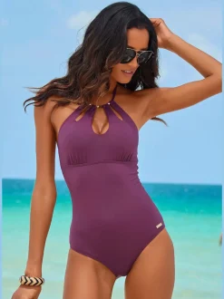 Maillot de bain à nouer dans le cou avec découpes et perles