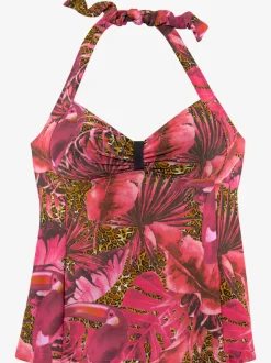 Maillot de bain 2 pièces à nouer dans le cou et motifs floraux