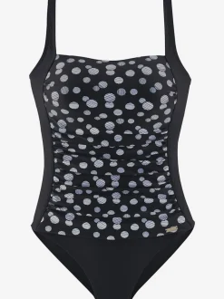 Maillot de bain à pois avec bonnets garnissés et bretelles réglables