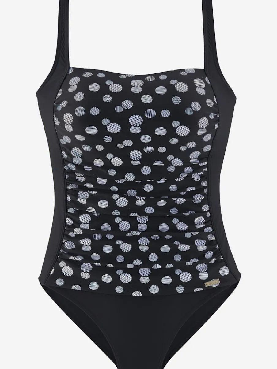 Maillot de bain à pois avec bonnets garnissés et bretelles réglables