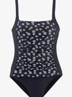 Maillot de bain à pois avec bonnets garnissés et bretelles réglables