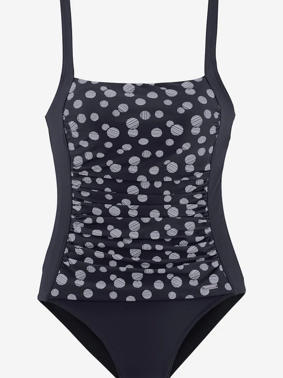 Maillot de bain à pois avec bonnets garnissés et bretelles réglables
