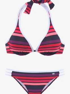 Maillot de bain rayé avec bonnets amovibles et nouage