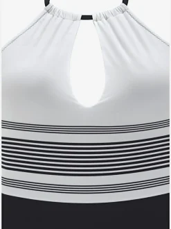 Maillot de bain à rayures avec col haut et bonnets amovibles