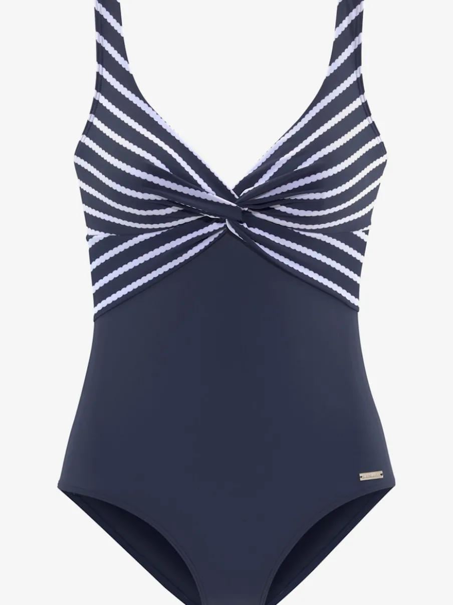 Maillot de bain à rayures avec insert modelant et bonnets intérieurs