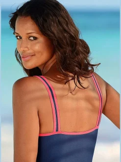 Maillot de bain sportif à bretelles et passepoils contrastés