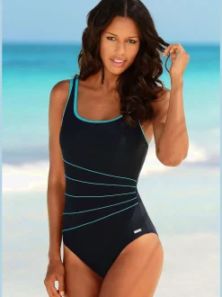 Maillot de bain sportif à bretelles et passepoils contrastés