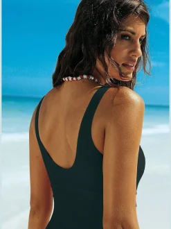 Maillot de bain sportif à décolleté arrondi et empiècement gainant