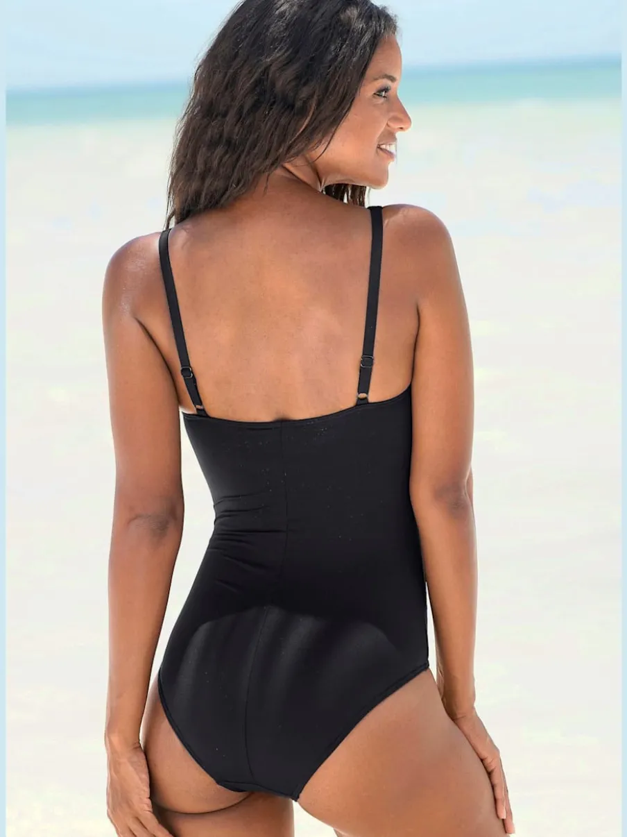 Maillot de bain uni à bords ondulés avec larges bretelles ajustables