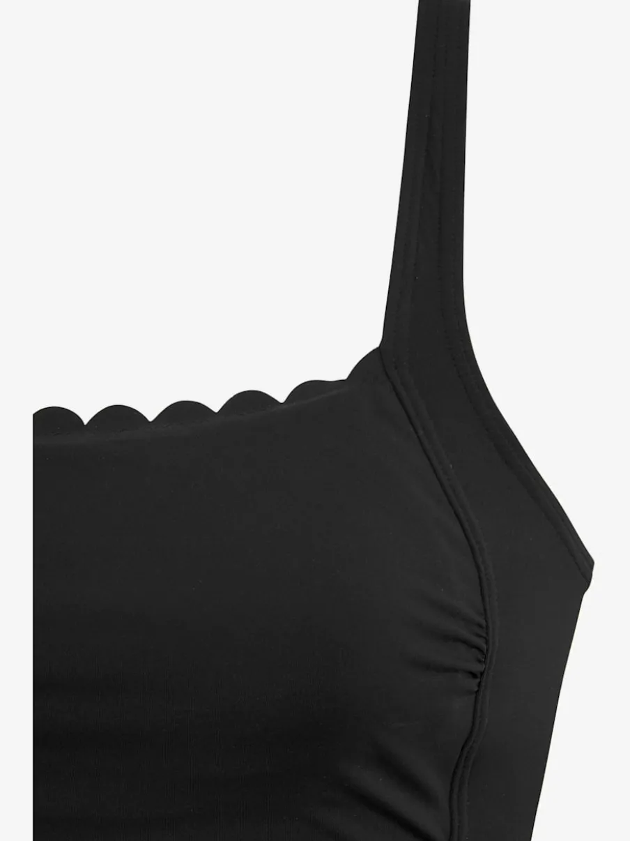 Maillot de bain uni à bords ondulés avec larges bretelles ajustables
