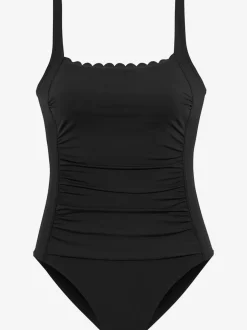 Maillot de bain uni à bords ondulés avec larges bretelles ajustables
