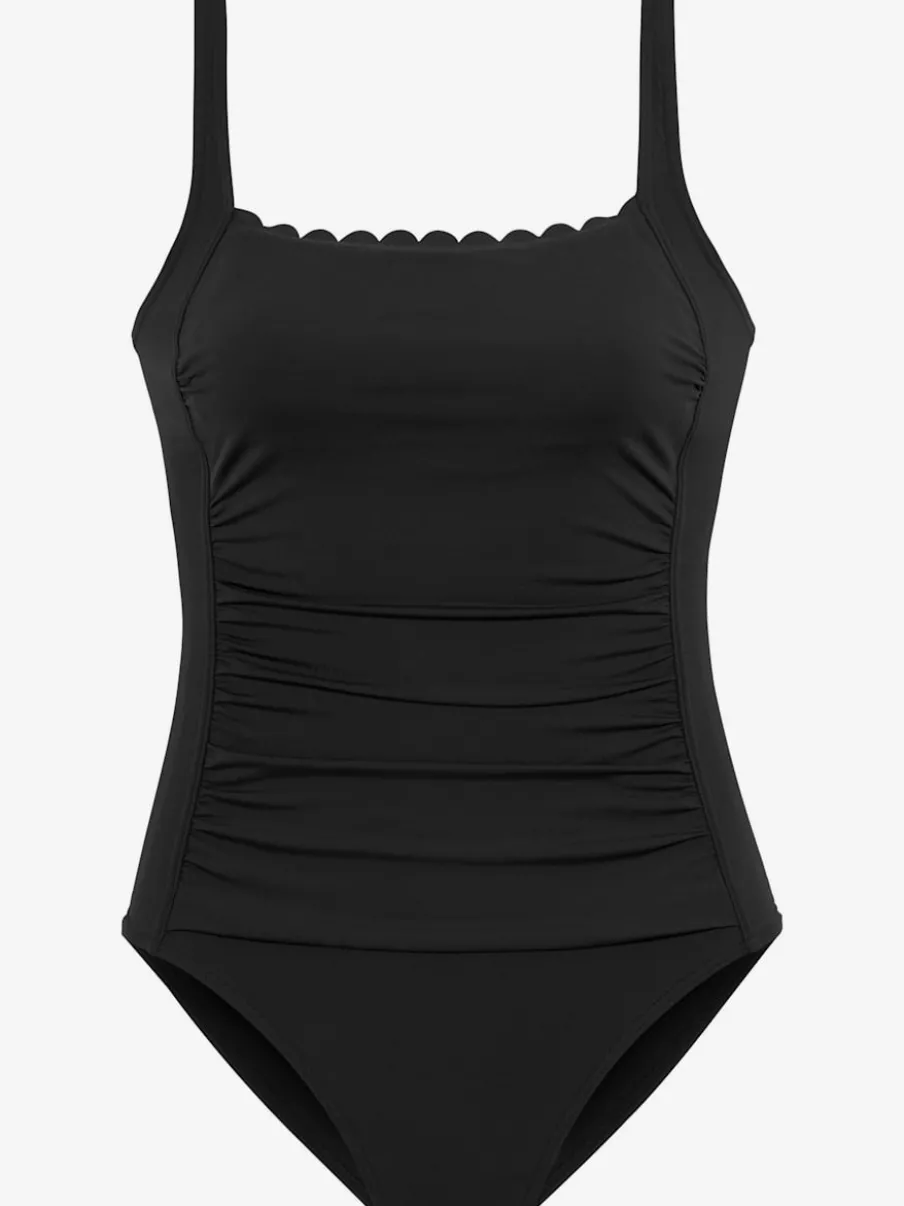 Maillot de bain uni à bords ondulés avec larges bretelles ajustables