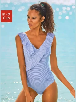 Maillot de bain à volants avec bonnets amovibles et élastique sous la poitrine