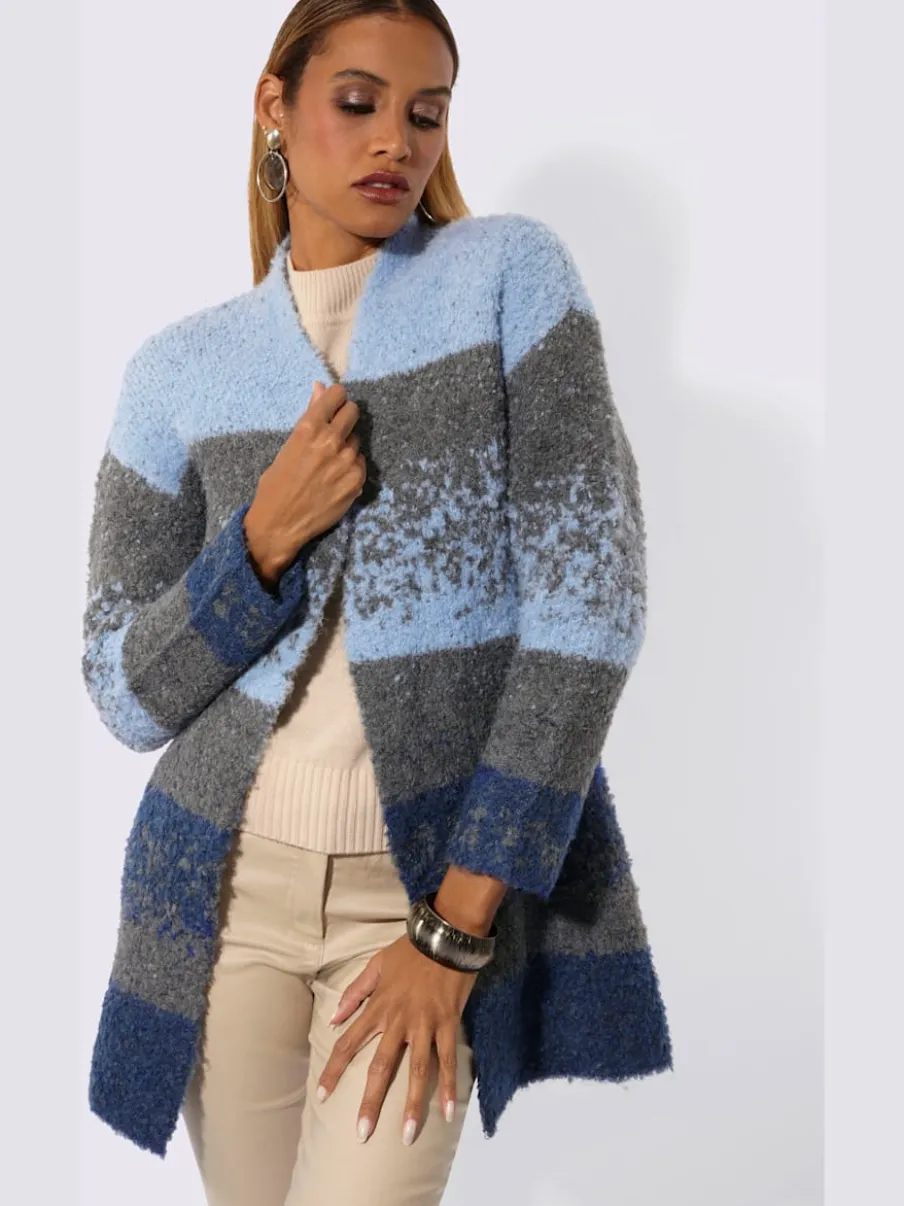 Manteau en tricot ouvert avec effet bouclé et manches longues