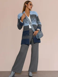 Manteau en tricot ouvert avec effet bouclé et manches longues