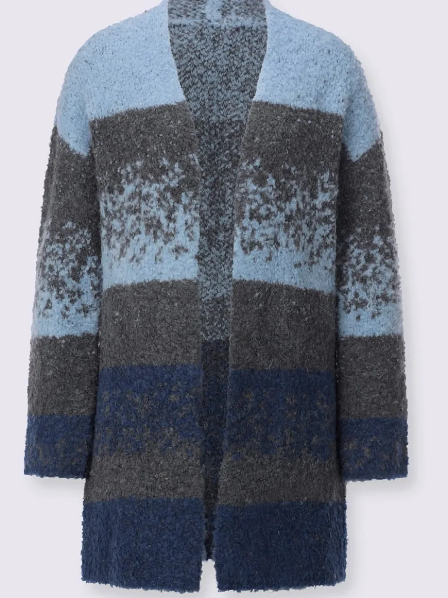 Manteau en tricot ouvert avec effet bouclé et manches longues