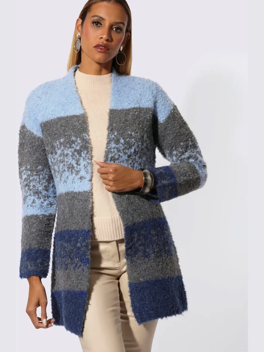 Manteau en tricot ouvert avec effet bouclé et manches longues