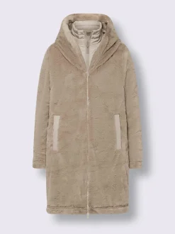 Manteau imitation fourrure douce avec capuche et poches