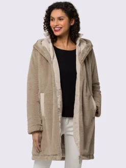 Manteau imitation fourrure douce avec capuche et poches