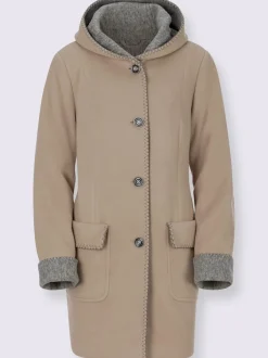 Manteau imitation laine avec capuche et poches plaquées