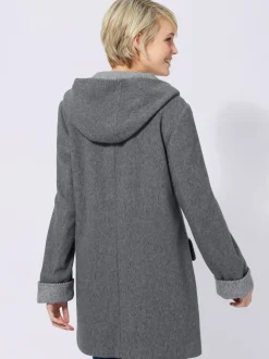 Manteau imitation laine avec capuche et poches plaquées