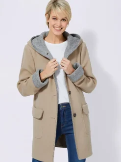 Manteau imitation laine avec capuche et poches plaquées