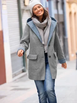 Manteau imitation laine avec capuche et poches plaquées