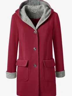 Manteau imitation laine avec capuche et poches plaquées