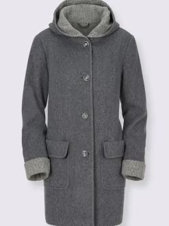 Manteau imitation laine avec capuche et poches plaquées
