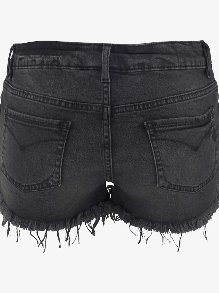Mini-shorts en jean avec franges et effet vintage