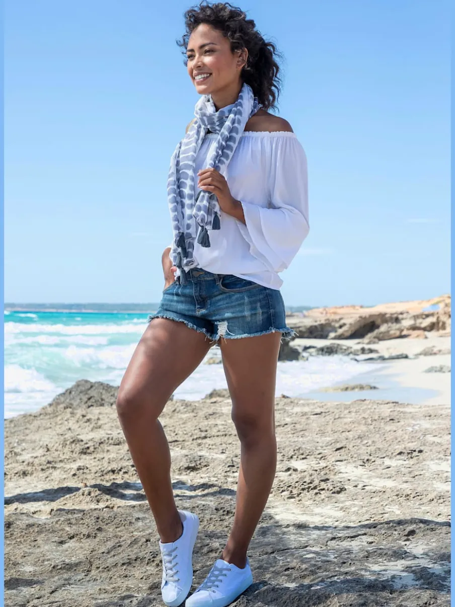 Mini-shorts en jean avec franges et effet vintage