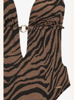 Monokini à col en V avec motifs animaliers et matière structurée brillante