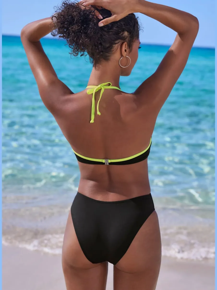 Monokini à col V avec détails fluos contrastés et découpes