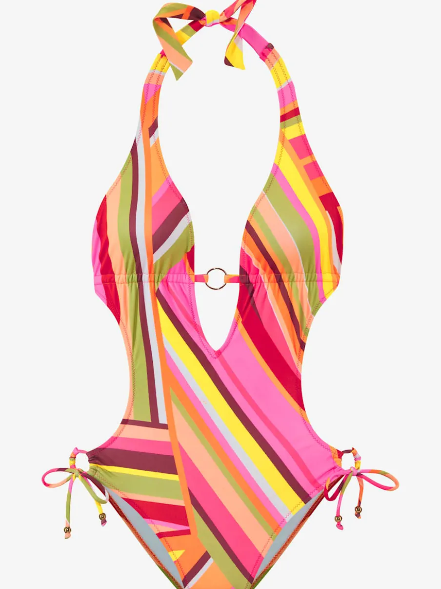 Monokini graphique à col plongeant et bonnets amovibles