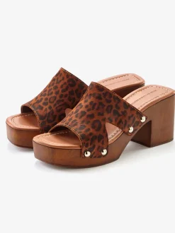 Mules élégantes en cuir de qualité et imitation bois tendance