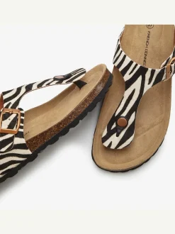 Mules tendance zébrées avec voûte plantaire en liège confortable pour un confort optimal