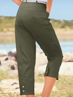 Pantalon 7/8 avec ceinture et fente arrondie deux boutons