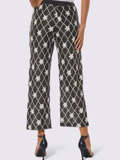 Pantalon avec motifs losanges et fleurs à ceinture élastique